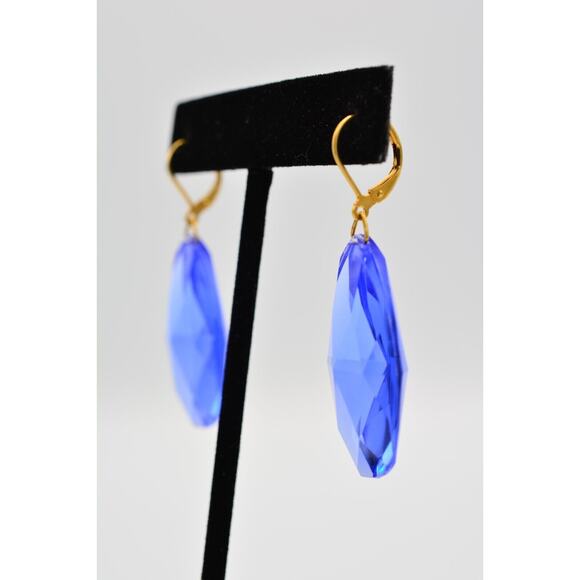Joan Rivers Vintage Earrings Dangle Lucite Crystal Blue Chandelier Signed BinX - Picture 2 of 12